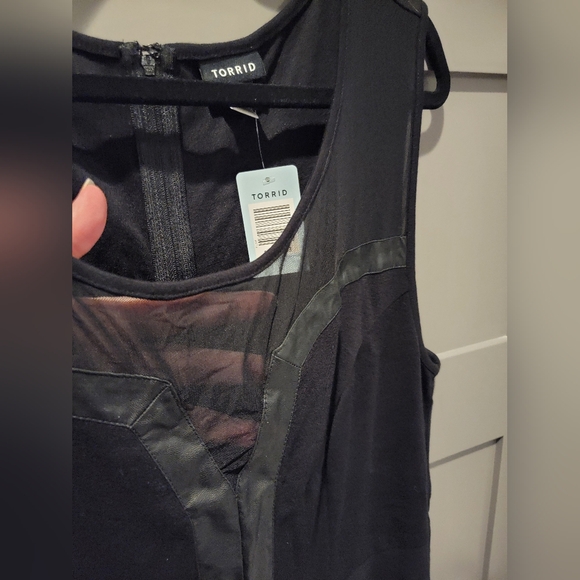 TORRID Mesh Inset & Faux Leather Peplum Top Size 2 - Picture 7 of 13
